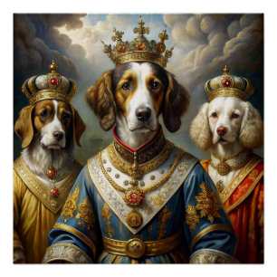 Elegant AnimalThemed Royal Dogs Oil Painting Decor