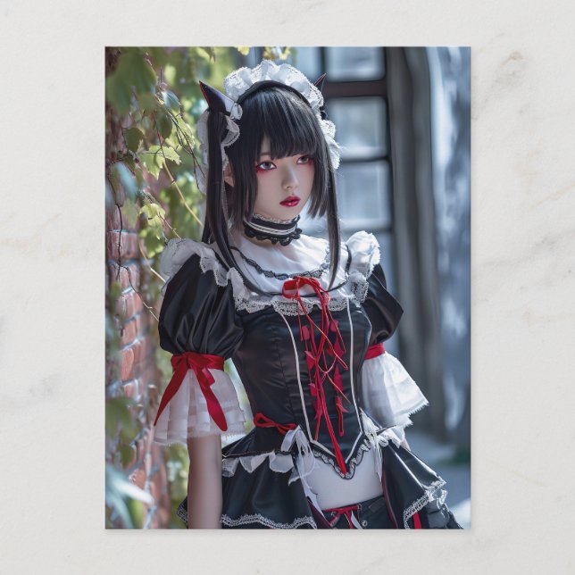 Elegant Anime Maid with Cat Ears Postcard (Front)