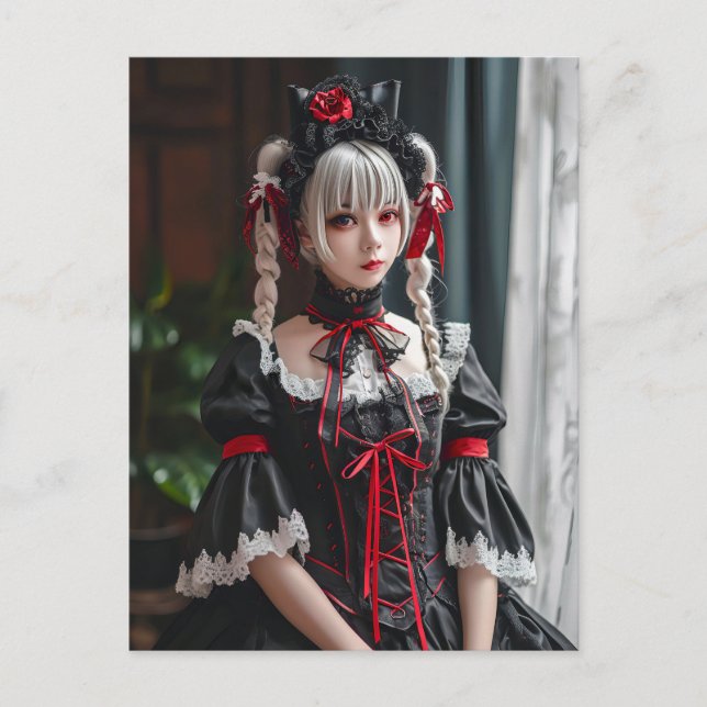 Elegant Anime Maid with Cat Ears Postcard (Front)