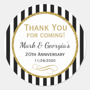 Elegant Anniversary Black Gold Thank You Favour Ta Classic Round Sticker