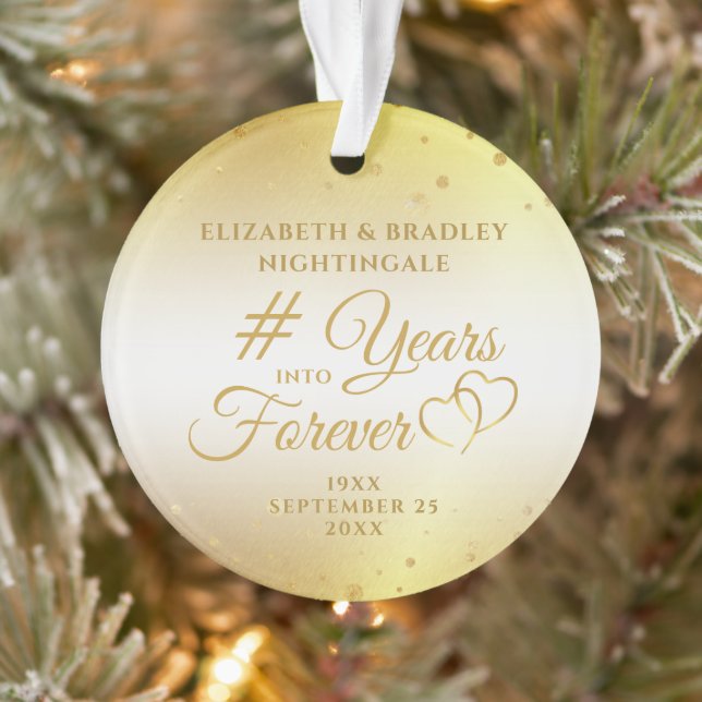 Elegant Anniversary Gold YEARS INTO FOREVER Photo Ornament (Tree)