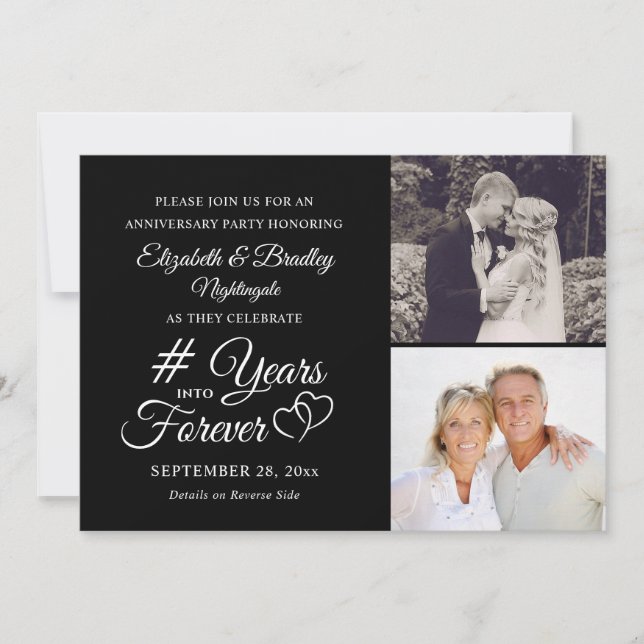 Elegant Anniversary Heart YEARS INTO FOREVER Photo Invitation (Front)