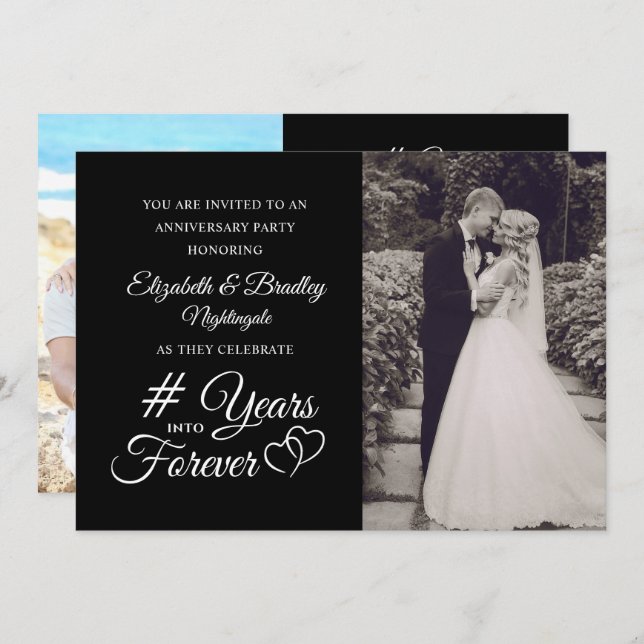 Elegant Anniversary Heart YEARS INTO FOREVER Photo Invitation (Front/Back)
