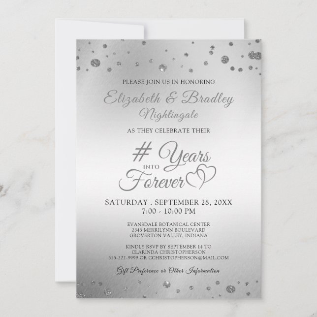 Elegant Anniversary Hearts YEARS INTO FOREVER Invitation (Front)