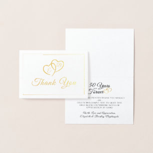 Elegant Anniversary Monogrammed Hearts Thank You Foil Card