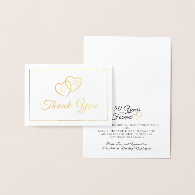 Elegant Anniversary Monogrammed Hearts Thank You Foil Card (Display)