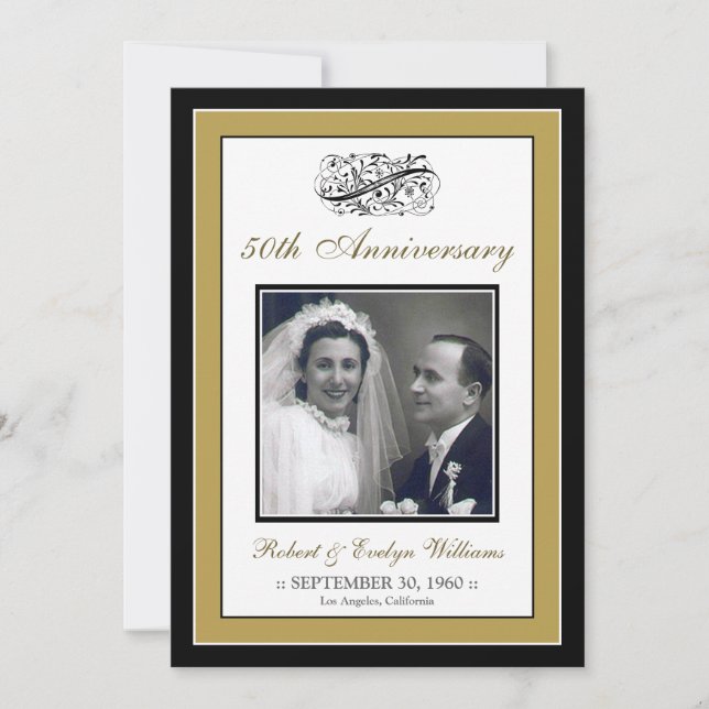 Elegant Anniversary Party Custom Invitation (gold) (Front)