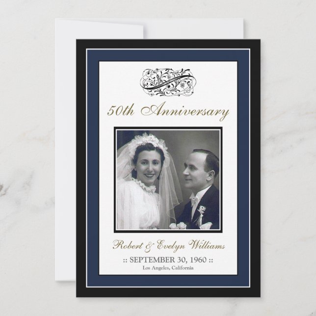 Elegant Anniversary Party Custom Invitation (navy) (Front)