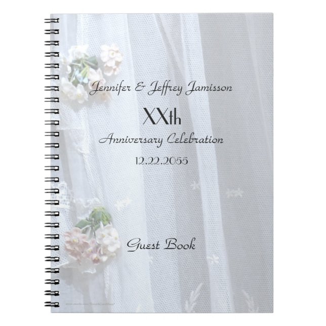 Elegant Anniversary Party Guest Book, Vintage Lace Notebook (Front)