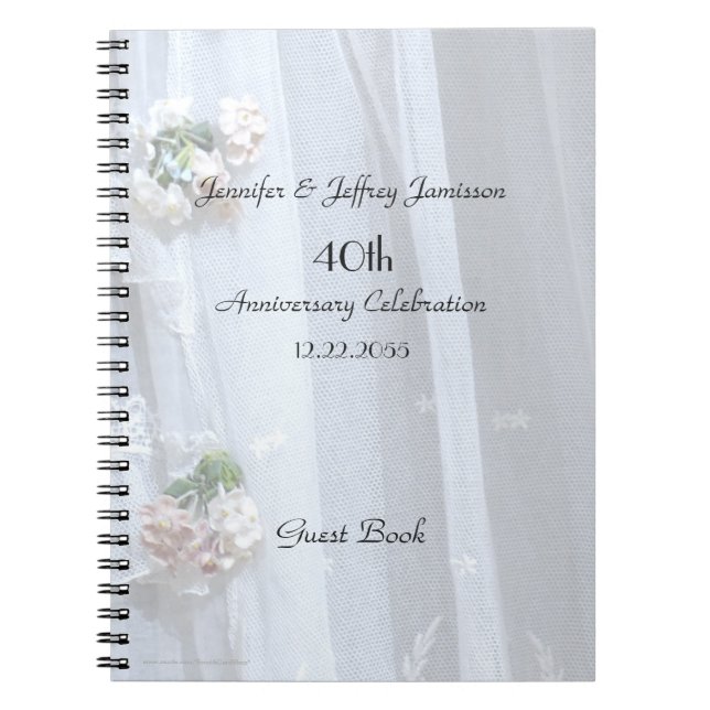 Elegant Anniversary Party Guest Book, Vintage Lace Notebook (Front)