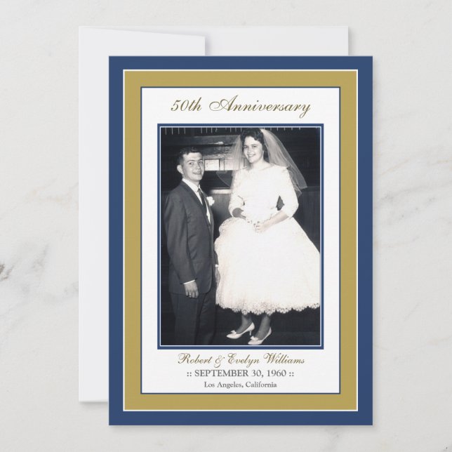 Elegant Anniversary Party Invitation (blue/gold) (Front)