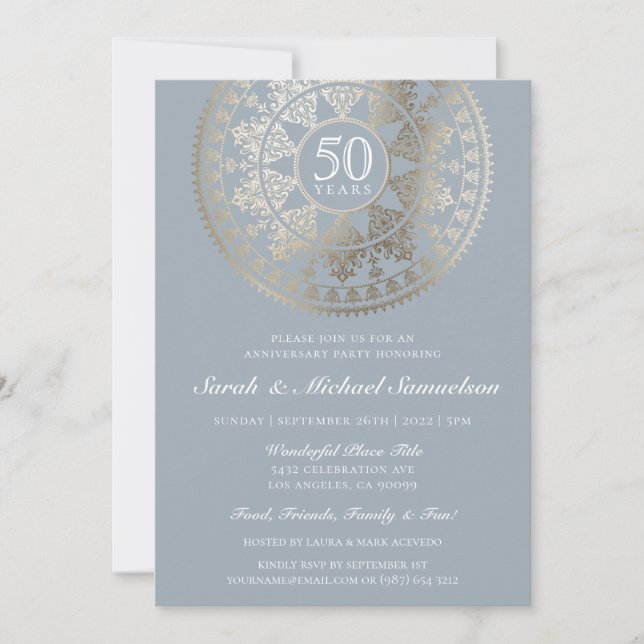 Elegant Anniversary Party Invitations Gold Foil (Front)