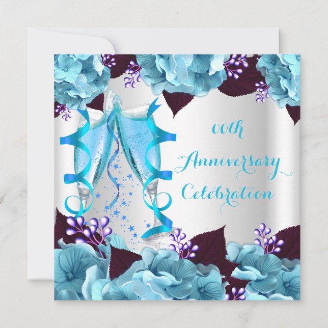 Elegant Anniversary Party Teal Blue Purple Invitation (Front)