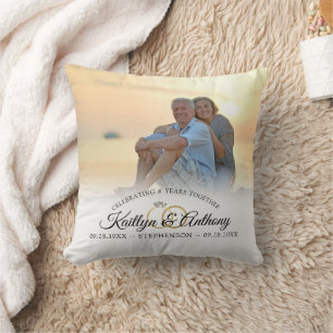 Elegant Anniversary Photo Calligraphy Script Cushion