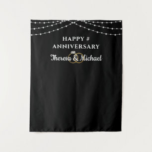 Elegant Anniversary Photo Op Backdrop Black Tapestry