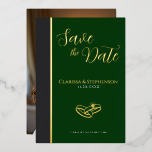 Elegant  Anthracite Dark Green Photo Save The Date