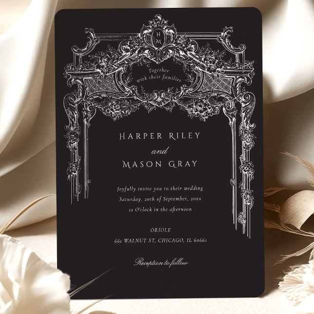 Elegant Antique Black & White Ornate Wedding Invitation (Creator Uploaded)
