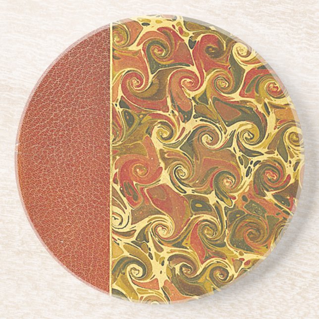 Elegant Antique Book, Ornate Swirl Pattern Coaster (Front)