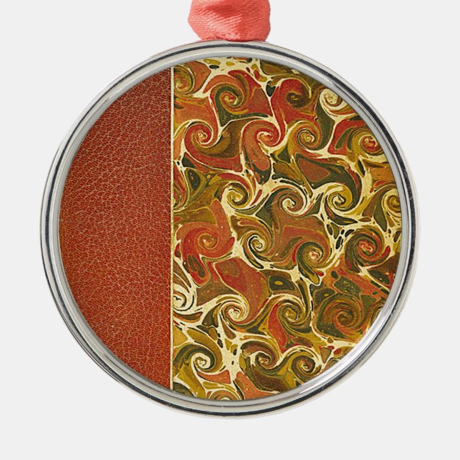 Elegant Antique Book, Ornate Swirl Pattern Metal Tree Decoration (Front)