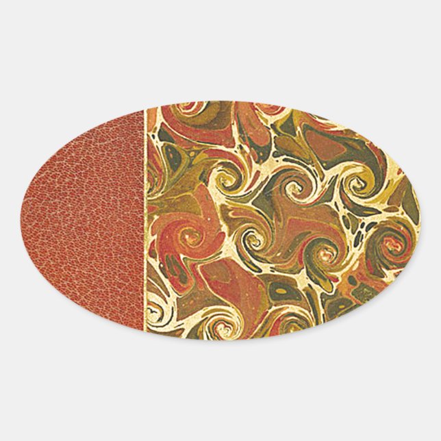Elegant Antique Book, Ornate Swirl Pattern Oval Sticker (Front)