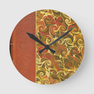 Elegant Antique Book, Ornate Swirl Pattern Round Clock