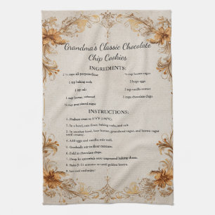 Elegant Antique Cookbook Border Design Tea Towel