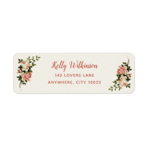 Elegant Antique Cream Rose Script Name Address