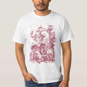 Elegant Antique Engraving Red Toile Man and Dog T-Shirt