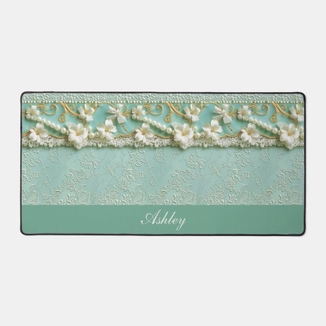 Elegant Antique Floral Personalized Desk Mat (Front)