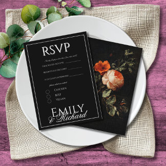 Elegant Antique Floral Wedding RSVP Meal Choices Enclosure Card