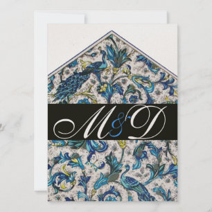 ELEGANT ANTIQUE FLORENTINE BLUE FLORAL MONOGRAM INVITATION