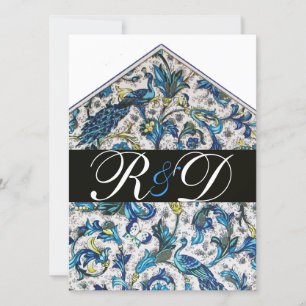 ELEGANT ANTIQUE FLORENTINE BLUE FLORAL MONOGRAM INVITATION