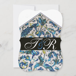 ELEGANT ANTIQUE FLORENTINE BLUE FLORAL MONOGRAM INVITATION