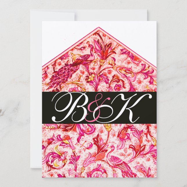 ELEGANT ANTIQUE FLORENTINE PINK FLORAL MONOGRAM INVITATION (Front)