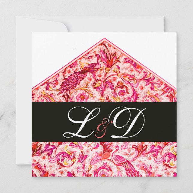 ELEGANT ANTIQUE FLORENTINE PINK FLORAL MONOGRAM INVITATION (Front)