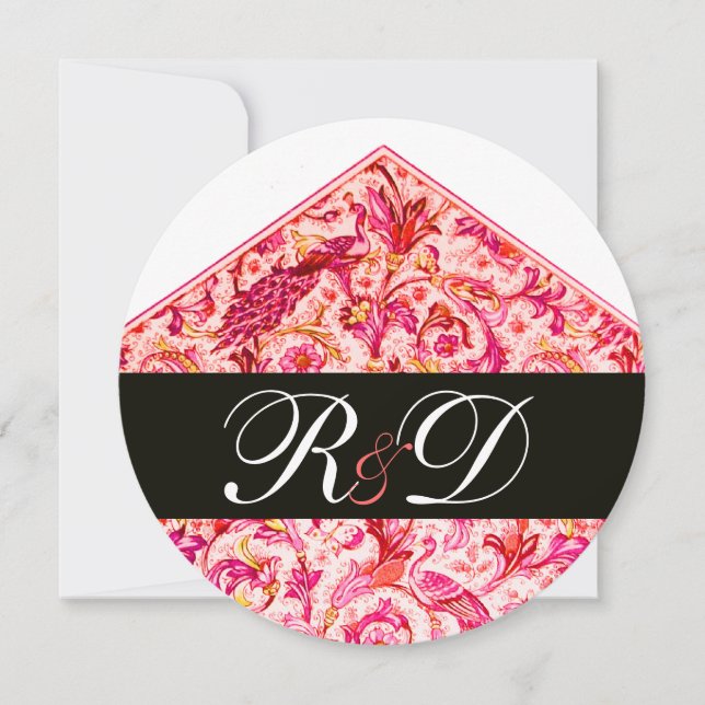 ELEGANT ANTIQUE FLORENTINE PINK FLORAL MONOGRAM INVITATION (Front)
