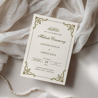 Elegant Antique Frame Cream Brown Mehndi Ceremony Invitation