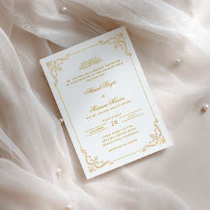 Elegant Antique Frame Gold White Nikah Ceremony Invitation