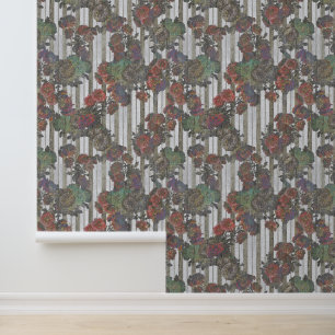 Elegant Antique French Shabby Striped Floral Wallpaper