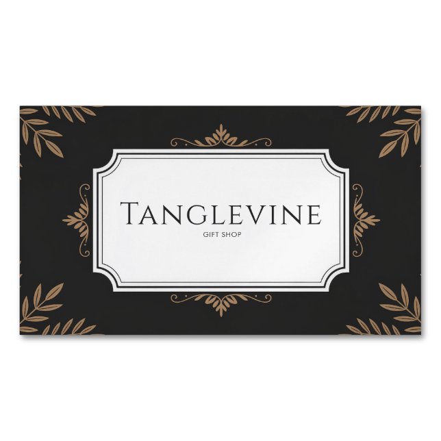 Elegant Antique Gold Botanical Black Formal Frame Magnetic Business Card (Front)