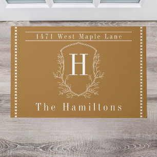 Elegant antique gold family monogram address doormat
