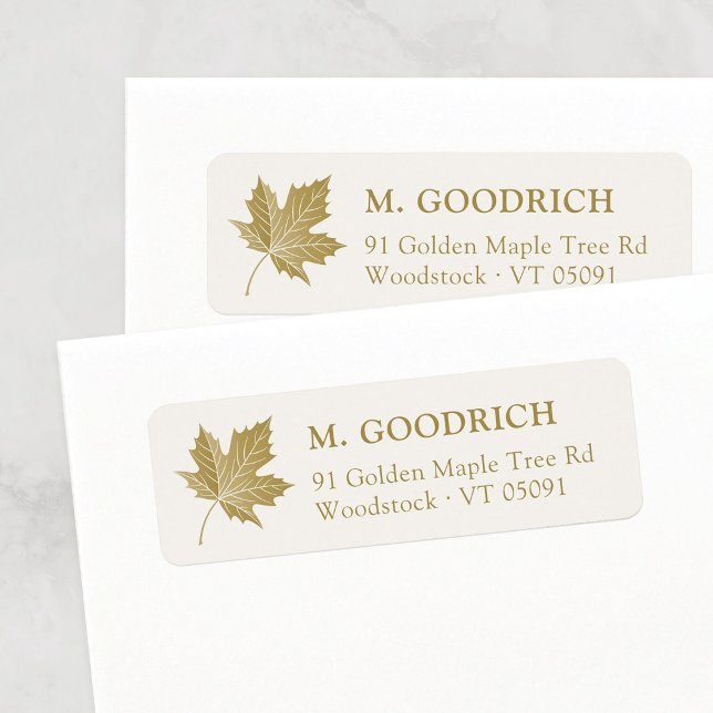 Elegant Antique Gold Maple Leaf. Return Address  (Elegant Stylish Gold Cream Maple Leaf Return Adress Label Template for Autumn, Fall, Thanksgiving.)
