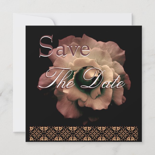 Elegant ANTIQUE GOLD Rose Wedding Save Date Invite (Front)