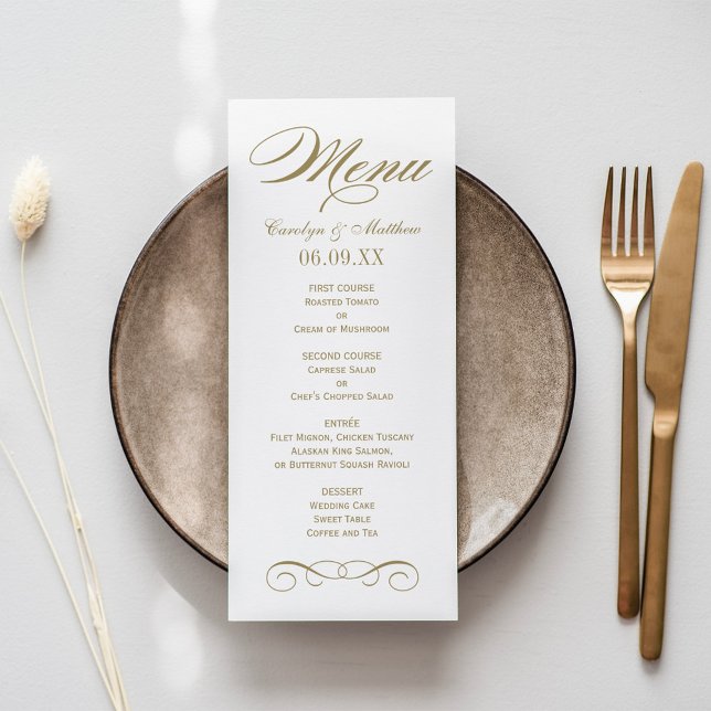 Elegant Antique Gold Scroll Wedding Monogram Menu (Creator Uploaded)