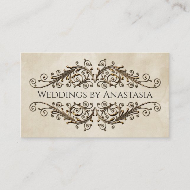 Elegant Antique Gold Swirls Vintage Paper Business Card (Front)