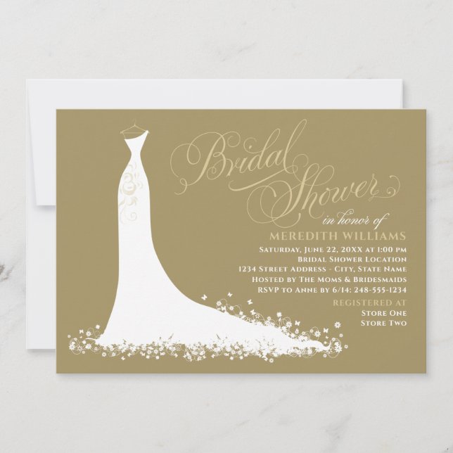 Elegant Antique Gold Wedding Gown Bridal Shower Invitation (Front)