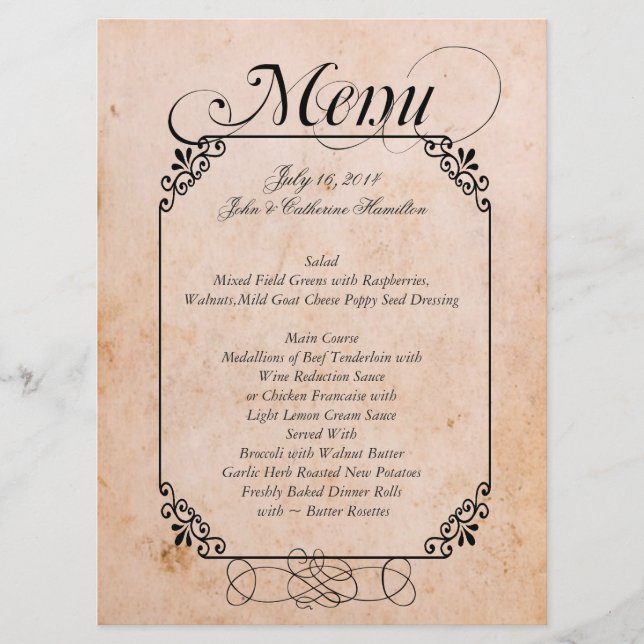 Elegant Antique Look Wedding Menu (Front)