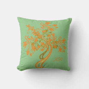 Elegant Antique Mint Green Orange Tree of Life Cushion