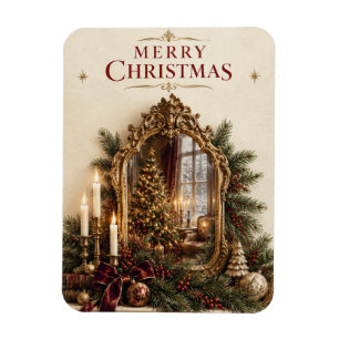 Elegant Antique Mirror Christmas, Vintage European Magnet