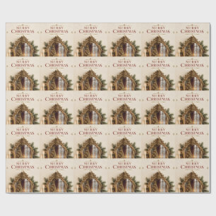 Elegant Antique Mirror Christmas, Vintage European Wrapping Paper